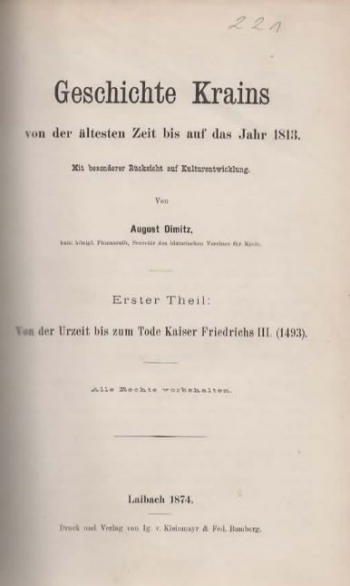 Geschichte Krains von der ältesten Zeit bis auf das Jahr 1813. Mit besonderer Rücksicht auf Kulturentwicklung